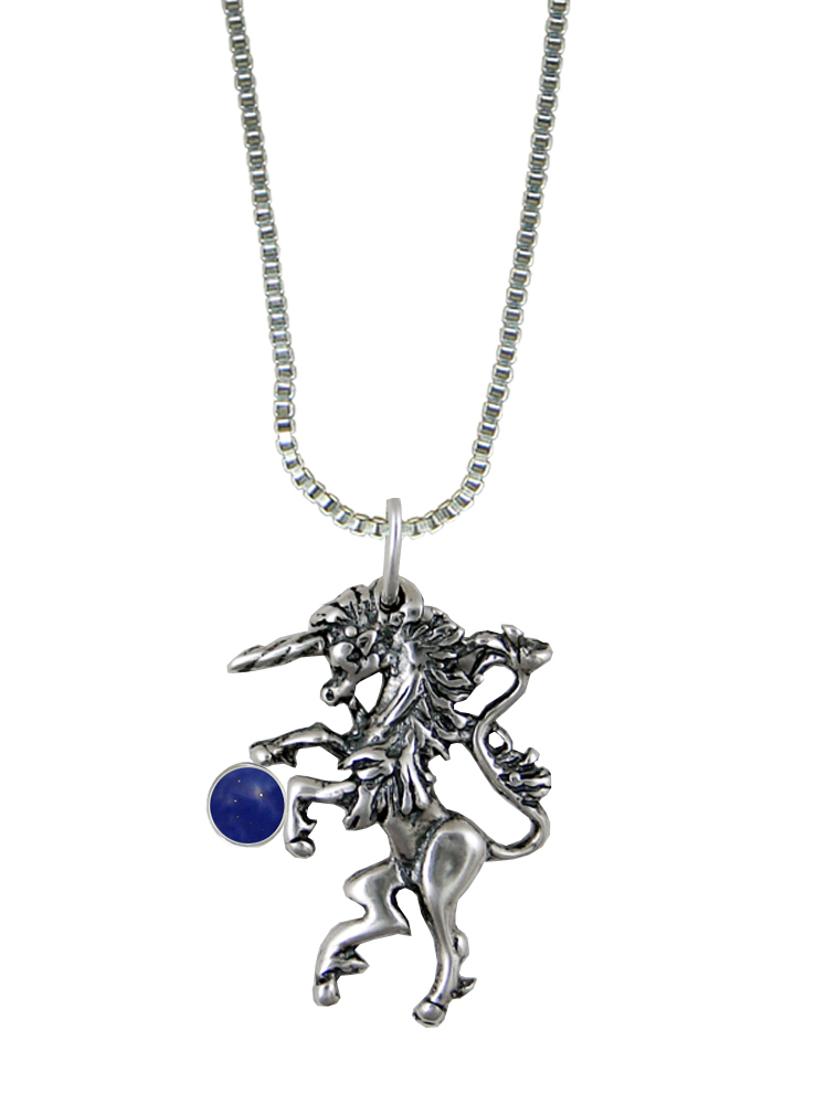 Sterling Silver Little Medieval Unicorn Pendant With Lapis Lazuli
